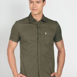 u.s. polo assn. denim co. U S Polo Assn Denim Co Men Green Slim Fit Casual Shirt-picture-27