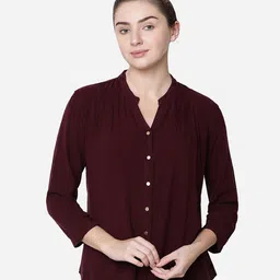 IDENTITI Women Maroon Solid Standard Slim Fit Casual Shirt-picture-17