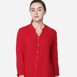 IDENTITI Women Red Standard Slim Fit Casual Shirt-image-32