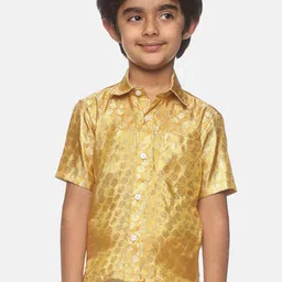 Sethukrishna Boys Gold-Toned Self Design Poly Silk Casual Shirt-image-51