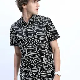 HIGHLANDER Men Black Slim Fit Printed Casual Shirt-image-95