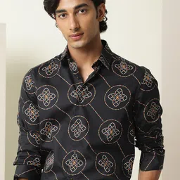 RARE RABBIT Men Remus Slim Fit Ethnic Motifs Printed Cotton Shirt-picture-35