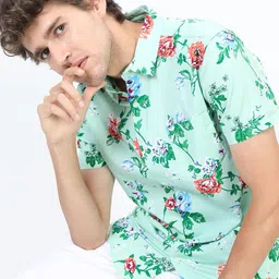 HIGHLANDER Men Green Slim Fit Printed Casual Shirt-picture-11