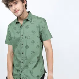 HIGHLANDER Men Green Slim Fit Printed Casual Shirt-image-90