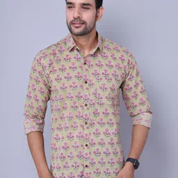 Nation Polo Club Men Olive Green Comfort Slim Fit Floral Printed Casual Shirt-picture-31