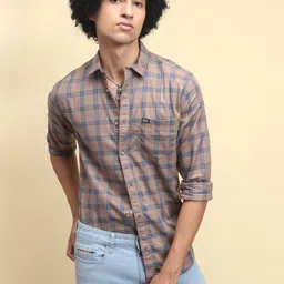 The Indian Garage Co Men Beige & Navy Blue Slim Fit Printed Casual Shirt-picture-26