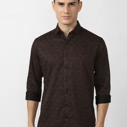 V Dot Men Brown Slim Fit Printed Formal Shirt-image-1