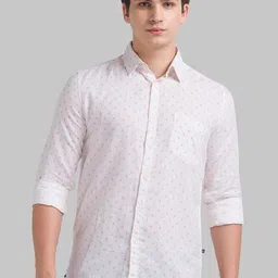 Parx Men White & Orange Slim Fit Floral Printed Cotton Casual Shirt image 1