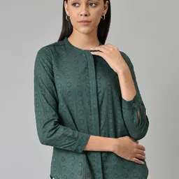 W Women Green Organic Cotton Printed Casual Shirt-image-37