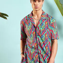 MASCLN SASSAFRAS Unisex Relaxed Opaque Printed Casual Shirt-image-8
