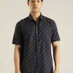Indian Terrain Chiseled Slim Fit Opaque Printed Pure Cotton Shirt-image-80