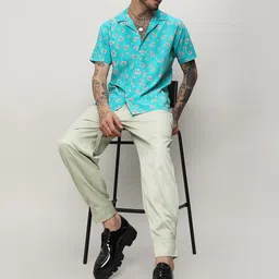Campus Sutra Blue Animal Printed Cuban Collar Casual Shirt-image-82
