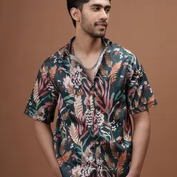 CLUBHAVANA Men Comfort Spread Collar Floral Printed Cotton Casual Shirt-picture-10