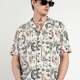 Campus Sutra Men Comfort Oversized Cuban Collar Printed Bohemian Casual Shirt-picture-23