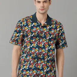 Voi Jeans Abstract Printed CutawayCollar Short Sleeves Cotton Casual Shirt-image-27