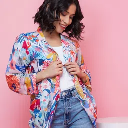 Rhe-Ana Floral Printed Lapel Collar Open Front Jacket-picture-21
