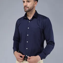 TQS Men Navy Blue Classic Cotton Formal Shirt image 1