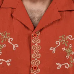 Celio Men Cuban Collar Solid Embroidered Casual Shirt image 2