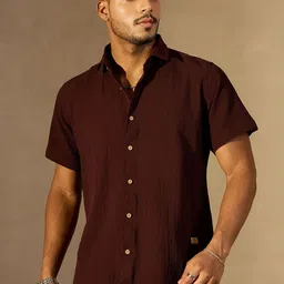 DENNISON Self Design Spread Collar Smart Oversized Cotton Smart Casual Shirt image 2