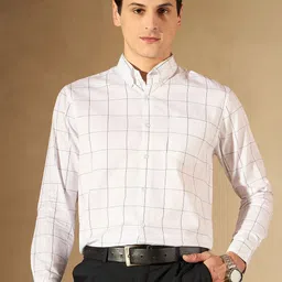 DENNISON Windowpane Checked Button-Down Collar Smart Cotton Formal Shirt image 2