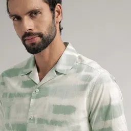 Andamen Premium Slim Fit  Abstract Printed Cuban Collar Short Sleeves Cotton Casual Shirt image 2