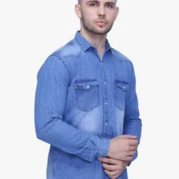 Kuons Avenue Smart Slim Fit Faded Opaque Faded Denim Casual Shirt image 3