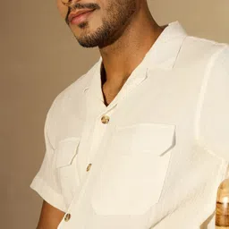 DENNISON Men Self Design Cuban Collar Smart Casual Shirt image 3