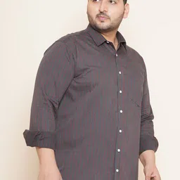 John Pride Plus Size Vertical Striped Regular Fit Opaque Cotton Casual Shirt image 5