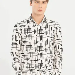 Snitch Slim Fit Abstract Printed Spread Collar Long Sleeve Cotton Casual Shirt image 3