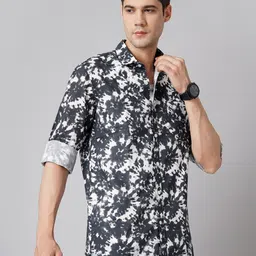 PAUL STREET Standard Slim Fit Abstract Printed Spread Collar Cotton Casual Shirt image 3