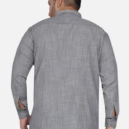 John Pride Plus Size Men Grey Casual Cotton Shirt image 3