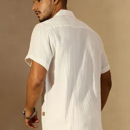 DENNISON Men Self Design Cuban Collar Smart Casual Shirt image 4