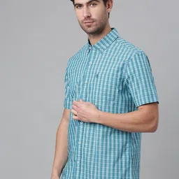 Thomas Scott Men Blue & White Relaxed Gingham Checks Checked Cotton Casual  Sustainable Shirt image 4