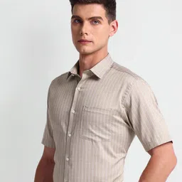 Arrow Spread Collar Micro Checks Striped Regular Fit Cotton Formal Shirt image 5