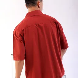 The Indian Garage Co Rust Boxy Fit Cuban Collar Drop-Shoulder Sleeves Pure Cotton Shirt image 5