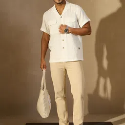 DENNISON Men Self Design Cuban Collar Smart Casual Shirt image 5