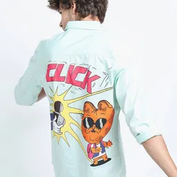 LOCOMOTIVE Men Blue Graphic Printed Slim Fit Casual Cotton Shirt image 4