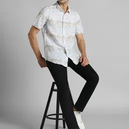 SIMON CARTER LONDON Slim Fit Faded Abstract Printed Spread Collar Casual Shirt image 5