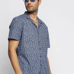 SHOWOFF Cuban Collar Premium Floral Printed Casual Cotton Shirt-image-47
