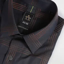 Arrow New York Slim Fit Windowpane Checked Spread Collar Formal Shirt image 5