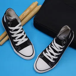 The Roadster Lifestyle Co. Men Black Textured Comfort Insole Mid-Top Canvas Sneakers-image-79