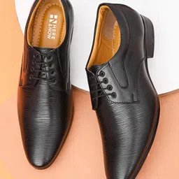 HERE&NOW Men Black Textured Formal Derbys-picture-13