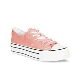 The Roadster Lifestyle Co. Women Pink & White Comfort Insole Canvas Contrast Sole Sneakers-image-3