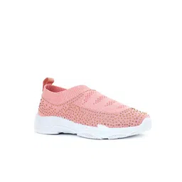 Khadims Girls Pink Woven Design Slip-On Sneakers-picture-17