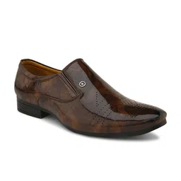 HERE&NOW Men Brown Printed Formal Slip-On Loafers image 5