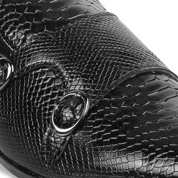 Metro Men Textured Formal Monk Shoes With Buckle Detail image 5