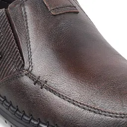 WALKWAY by Metro Men Brown Solid Leather Formal Slip-Ons image 4