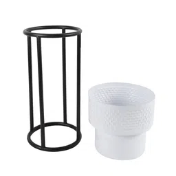 Aapno Rajasthan Set Of 2 Solid Ceramic Planters With Metal Stand image 3