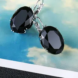 OOMPH Black Silver-Plated Handcrafted CZ Studded Oval Studs-picture-23