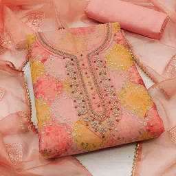 KALINI Embroidered Sequined Organza Unstitched Dress Material-image-11